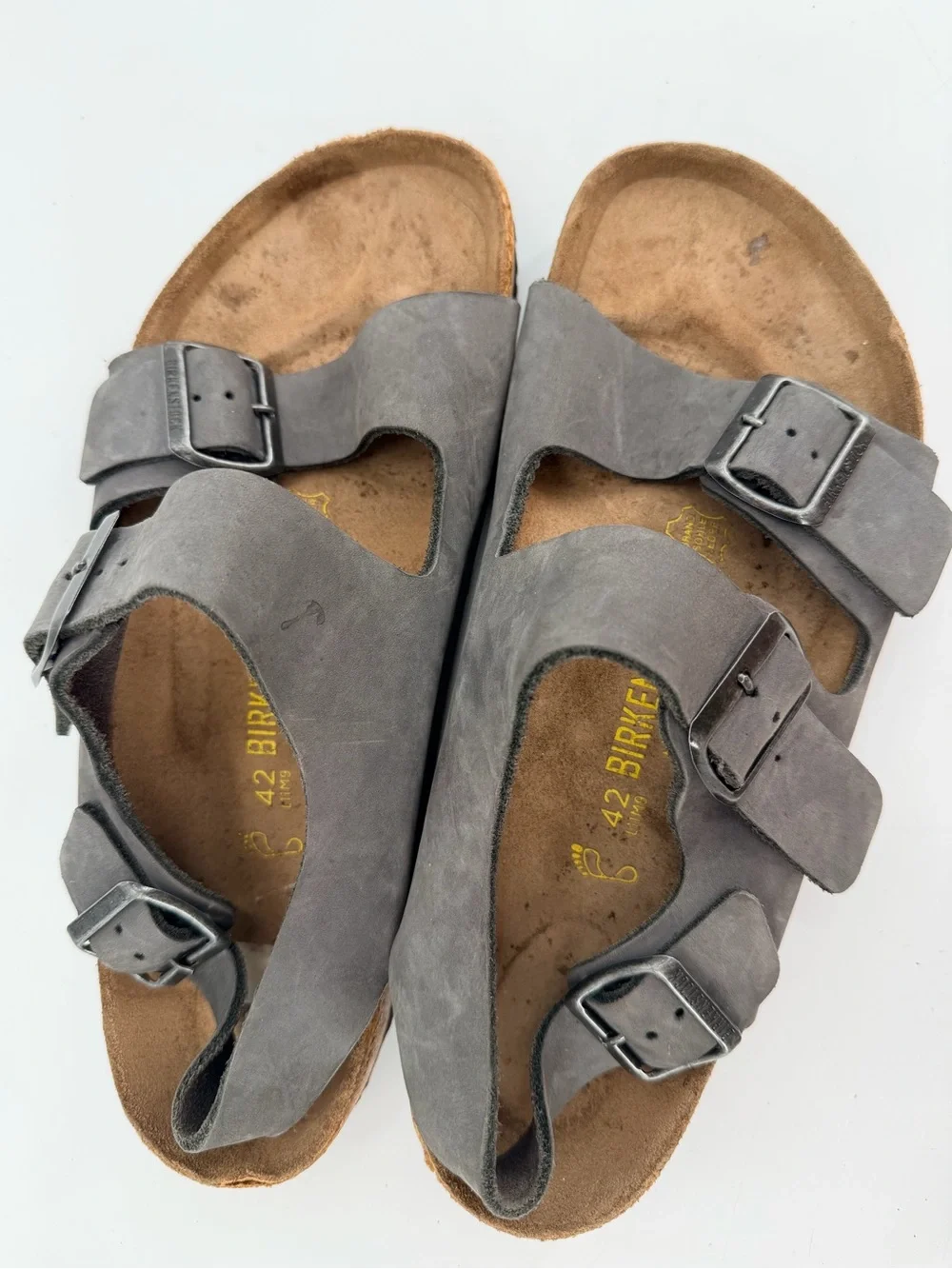 Birkenstock Grey Leather Milano Sandals 42 FLAWS